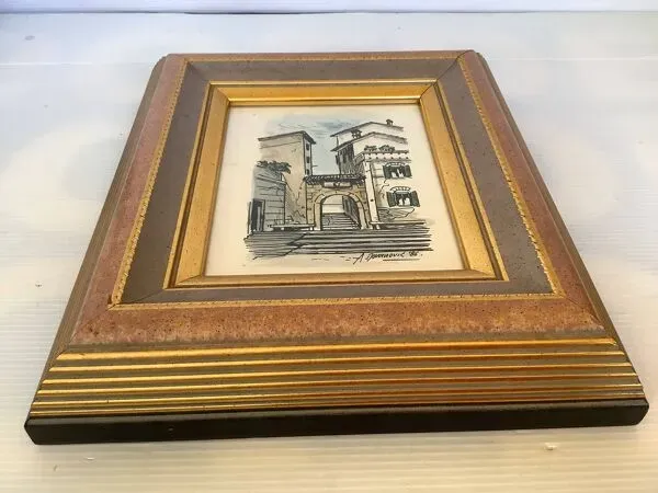 Illustration numéro 4 du produit Tableau aquarelle signée vue de village