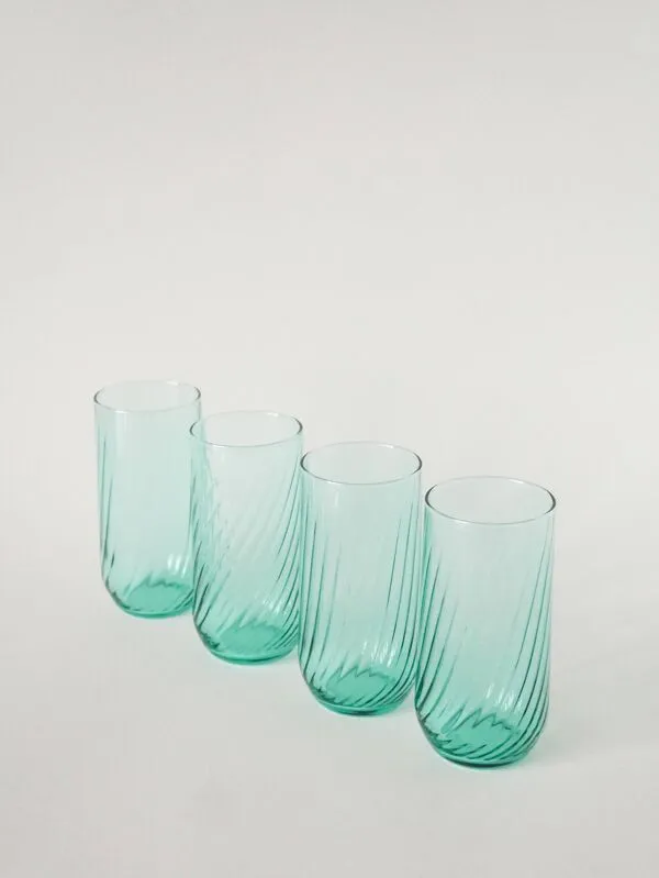 Illustration numéro 4 du produit Lot de 4 verres à eau torsadés, Bleu Turquoise, 1970