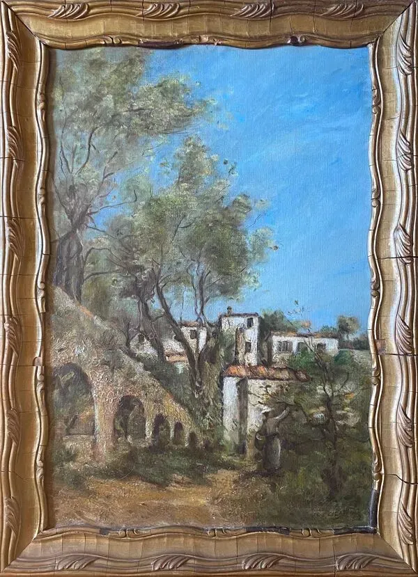 Illustration numéro 4 du produit Tableau école provençale ''Paysage animé'' signé Jane Colat XIX° siècle + cadre
