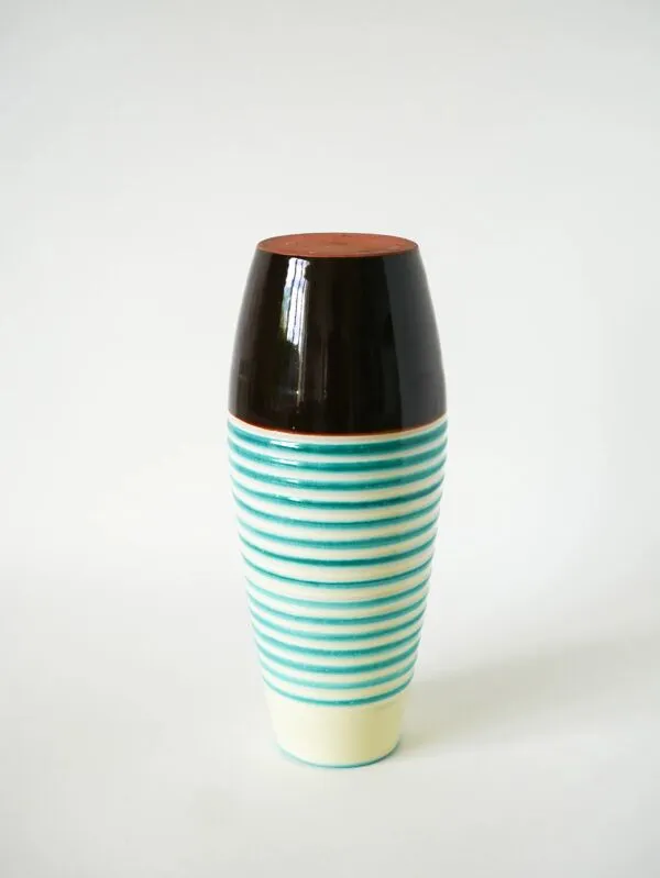 Illustration numéro 4 du produit Vase en céramique, bleu et marron, Keralit, Tchécoslovaquie, 1960