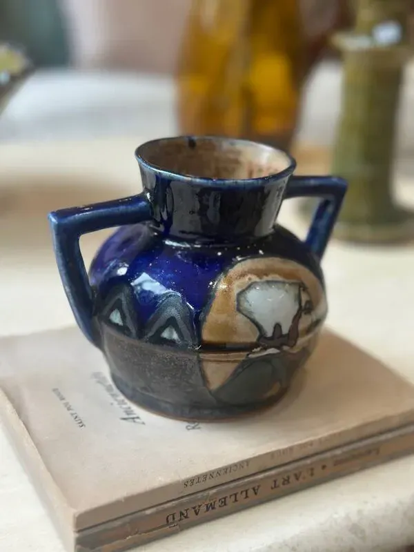 Illustration numéro 4 du produit Vase céramique bleu grès émaillé Odetta Faïencerie HB Quimper Bretagne art