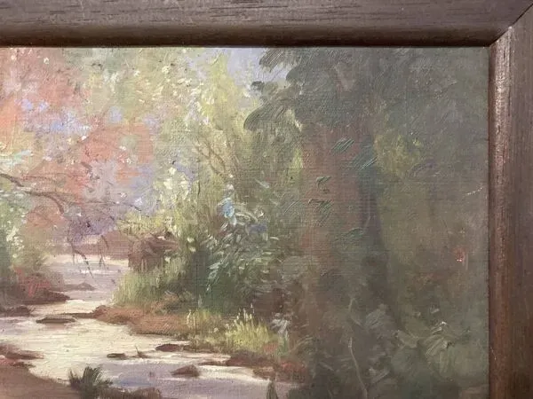 Illustration numéro 4 du produit Paysage au ruisseau, huile sur toile signée