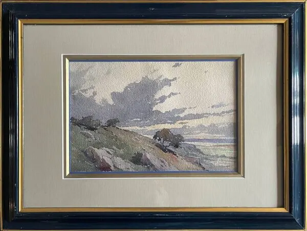 Illustration numéro 4 du produit Tableau Aquarelle ''Paysage sauvage'' éc. XX° + cadre