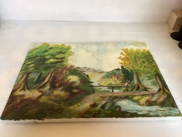 Illustration numéro 4 du produit Tableau paysage avec un petit pont huile sur toile