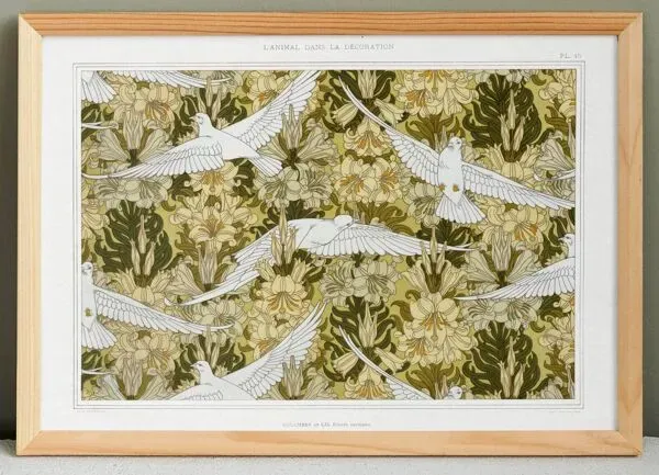 Illustration numéro 4 du produit Affiche “Colombes et Lis”, d’après une lithographie art nouveau de 1897