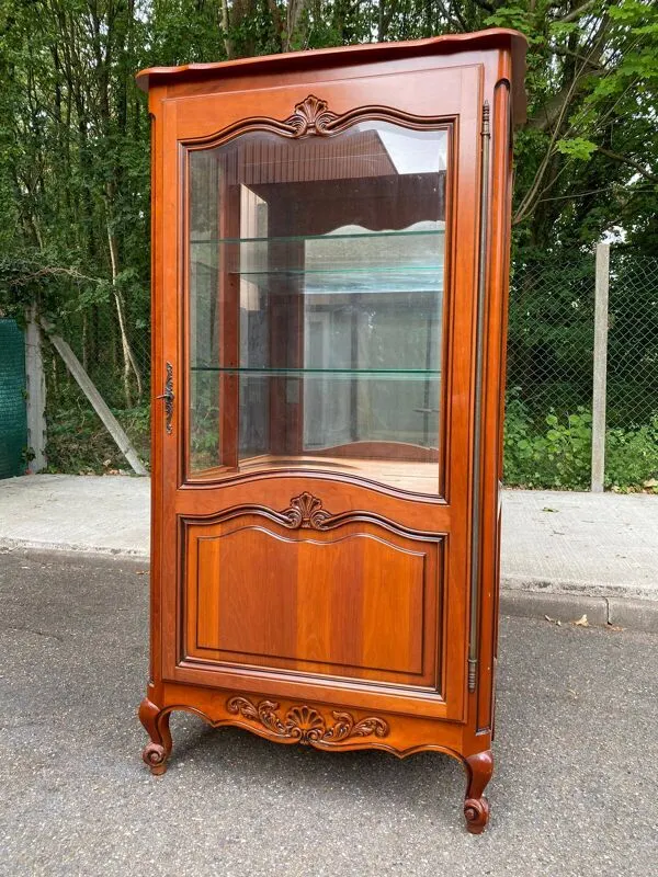 Illustration numéro 4 du produit Vitrine argentier style Louis XV en merisier fond miroir & étagères Verre 9