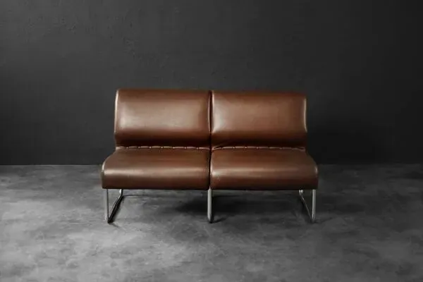 Illustration numéro 4 du produit Mid-century modern German vintage canapé lounge, 2-seater, brown steel frame.