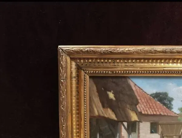 Illustration numéro 4 du produit Tableau ancien peinture huile école francaise de Barbizon cadre bois