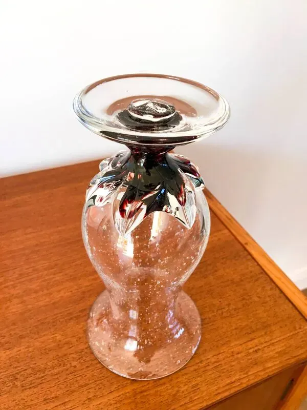 Illustration numéro 4 du produit grand vase en verre bullé et pied travaillé style Biot années 70