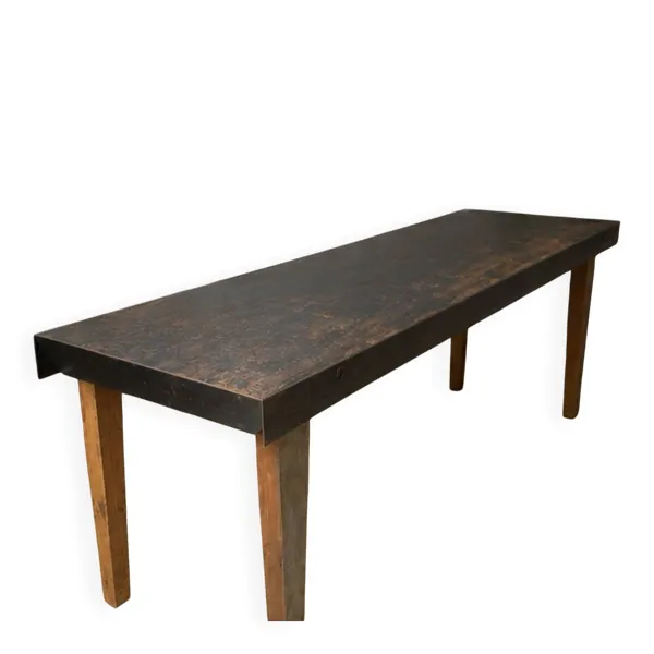 Illustration numéro 4 du produit Grande table industrielle années 50 acier et bois 200cm