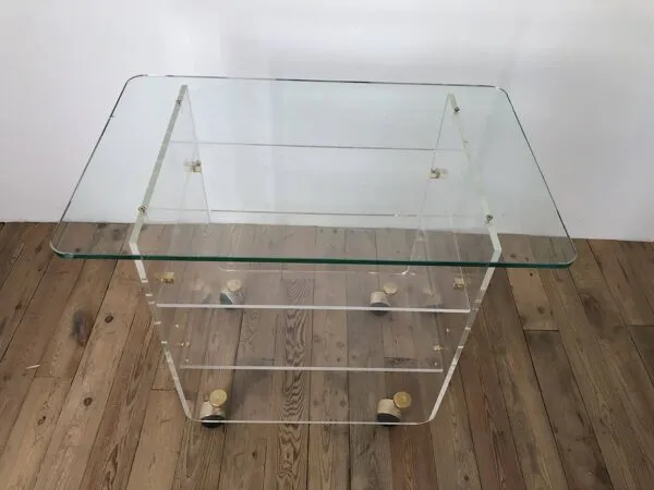 Illustration numéro 4 du produit Desserte design David Lange – plexiglas & verre – années 70