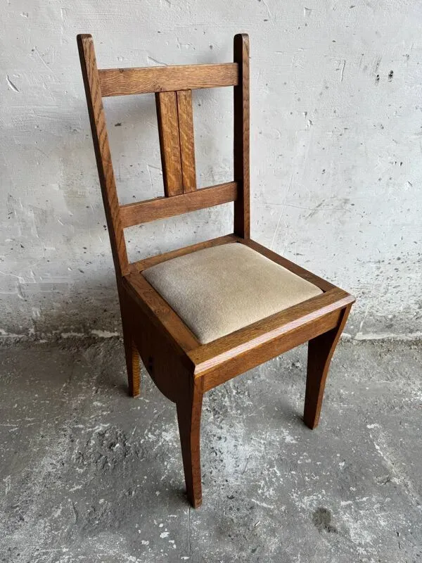 Illustration numéro 4 du produit Ensemble de 6 chaises de salle à manger Art déco de l'école d'Amsterdam, en chêne chaleureux avec revêtement beige.