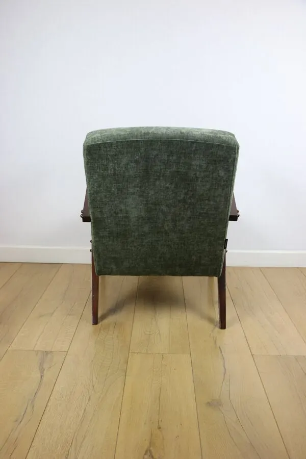 Illustration numéro 4 du produit Fauteuil vintage en velours olive, rénové