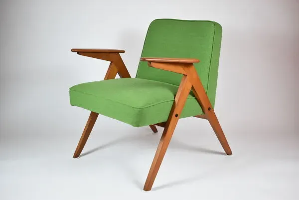 Illustration numéro 4 du produit Fauteuil bunny, restauré, tissu vert, années 1960