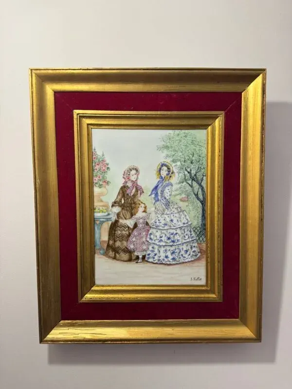 Illustration numéro 4 du produit Tableau ancien, les parisiennes, signé J Fallet