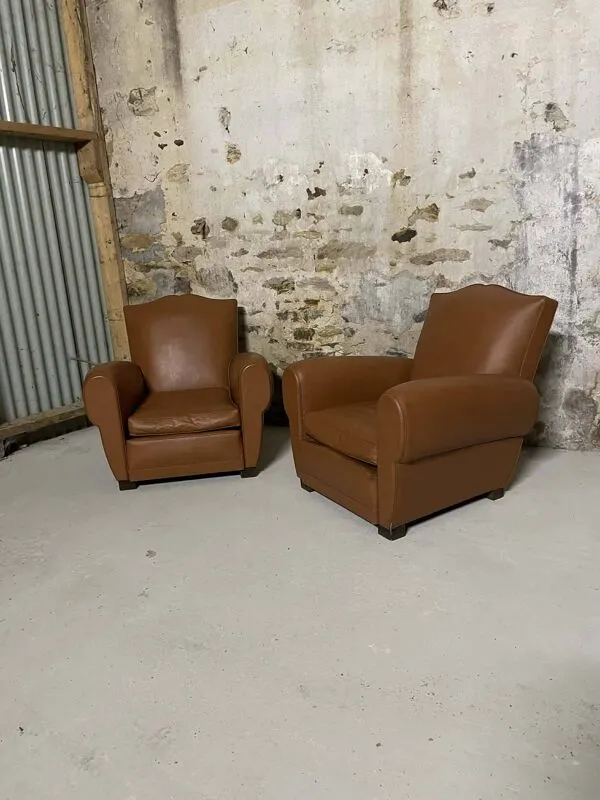 Illustration numéro 4 du produit Paire de fauteuils vintage style club en simili cuir camel