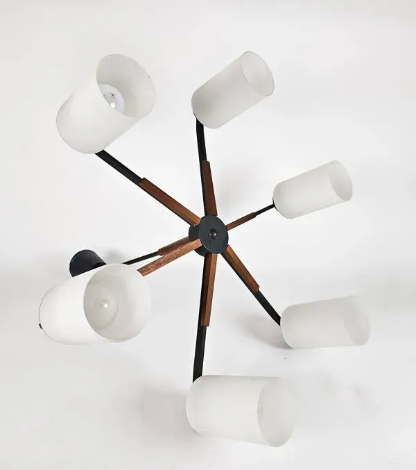 Illustration numéro 4 du produit Vintage - Denemarken - Plafonlamp 6 armige - teck - métal - verre opalin - années 60