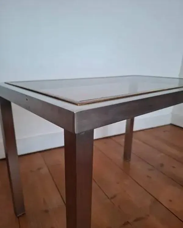 Illustration numéro 4 du produit Table Basse Hollywood Regency - Chrome & Laiton - Style Guy Lefèvre -