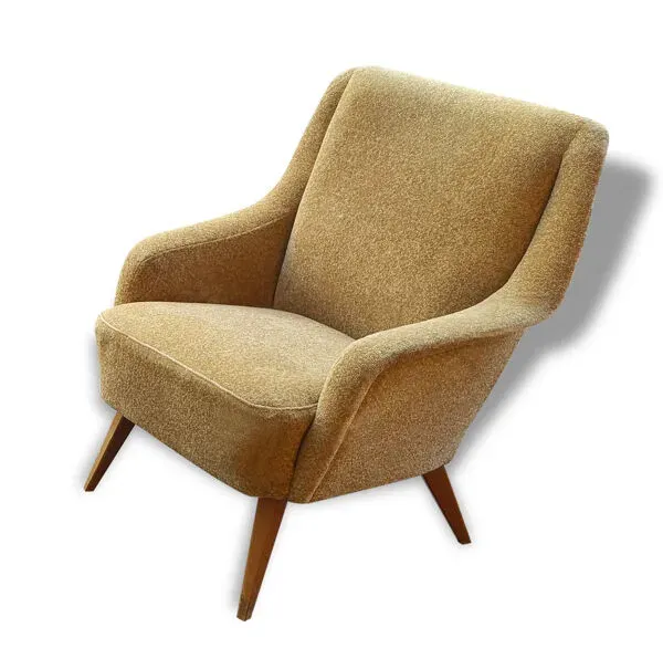 Illustration numéro 4 du produit Fauteuil club danois accoudoir vague années 50/60 jaune beige
