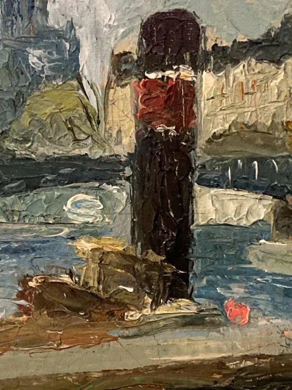 Illustration numéro 4 du produit Péniche parisienne à quai, huile sur toile marouflée