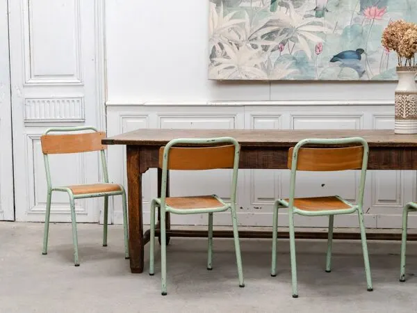 Illustration numéro 4 du produit Lot de 6 chaises d’école Mobiltube turquoise 1950
