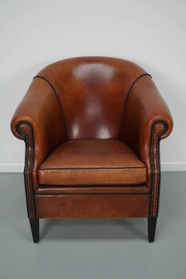 Illustration numéro 4 du produit Fauteuil club vintage hollandais en cuir couleur cognac