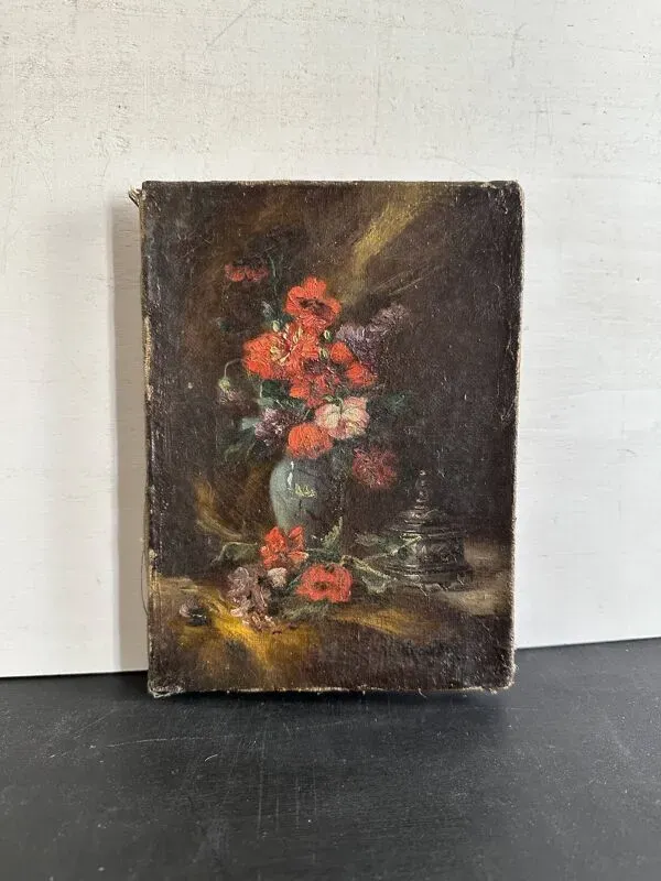 Illustration numéro 4 du produit Nature morte miniature, peinture à l’huile signée du XIXe siècle, école fra