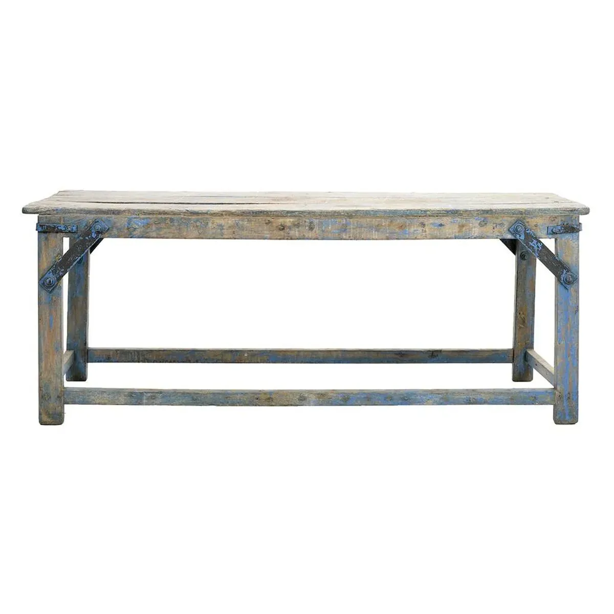 Illustration numéro 4 du produit Table basse en bois et renforts en métal à patine bleue