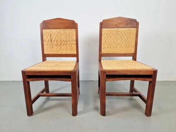 Illustration numéro 4 du produit Chaises en chêne et en osier tressé de l'École de La Haye Art Déco néerlandaise, années 1930, ensemble de 2