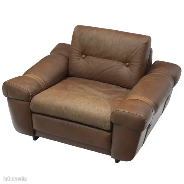 Illustration numéro 4 du produit Fauteuil club Brazil style, cuir pleine fleur patiné