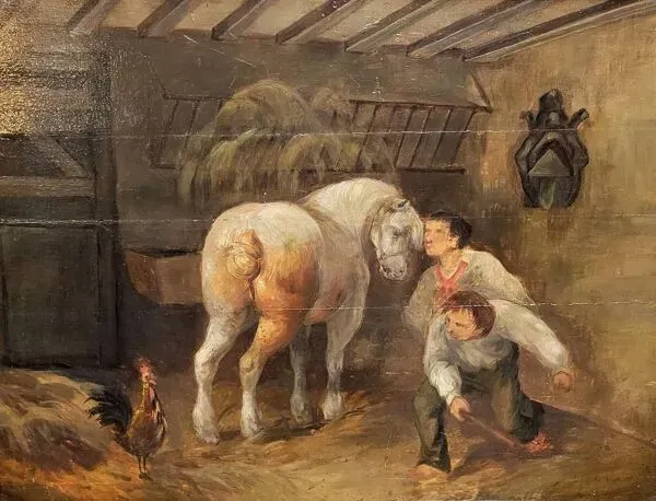 Illustration numéro 4 du produit Tabbleau: Ecole Flamande du XVIIIeme : huile sur panneau / l'écurie