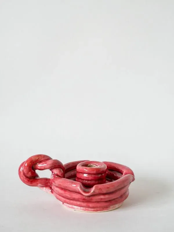 Illustration numéro 4 du produit Bougeoir en barbotine tressée rose, 1960