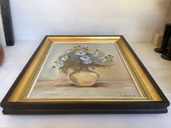 Illustration numéro 4 du produit Tableau bouquet de fleurs bleues huile sur toile signée