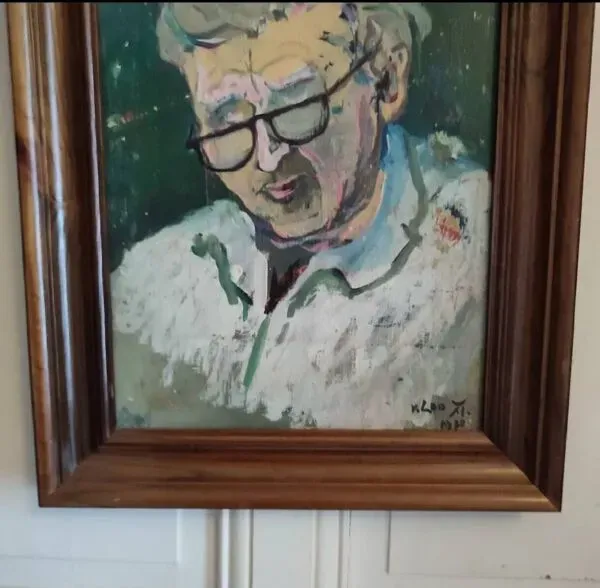 Illustration numéro 4 du produit Gouache sur carton encadrée ''Vieil homme aux lunettes '', V. Lod (XXeme)