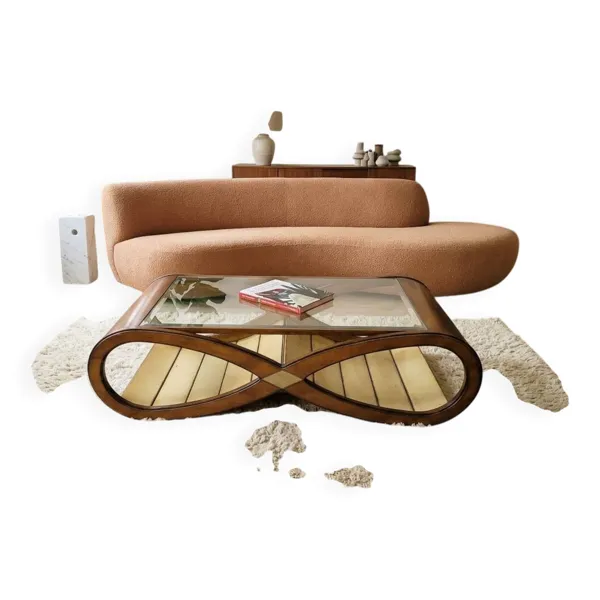 Illustration numéro 4 du produit Table basse sculpturale ''Infinity'' en bois courbé – Design Vintage 1970