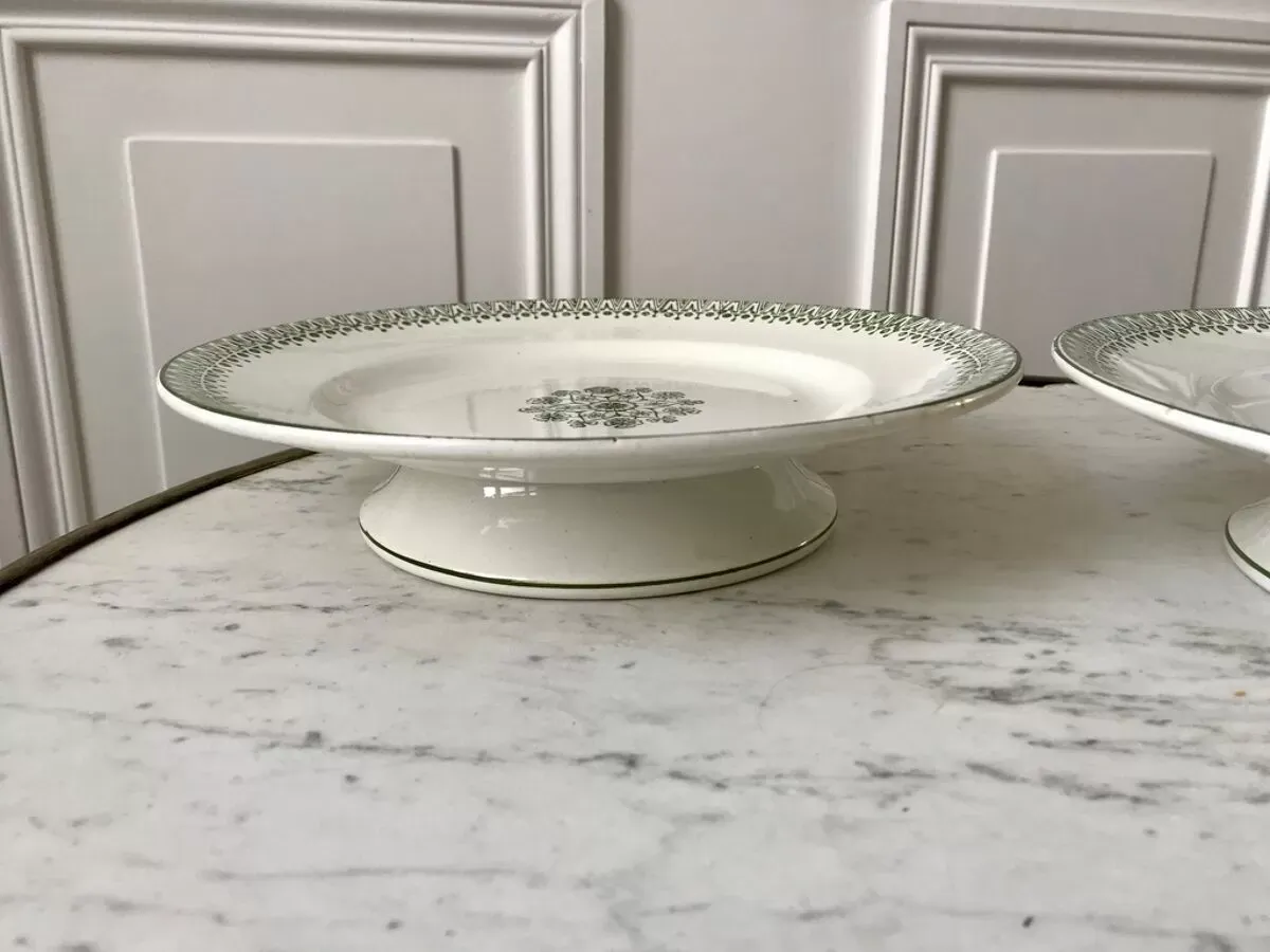 Illustration numéro 4 du produit Paire de compotiers bas terre de fer st amand vert début xxème