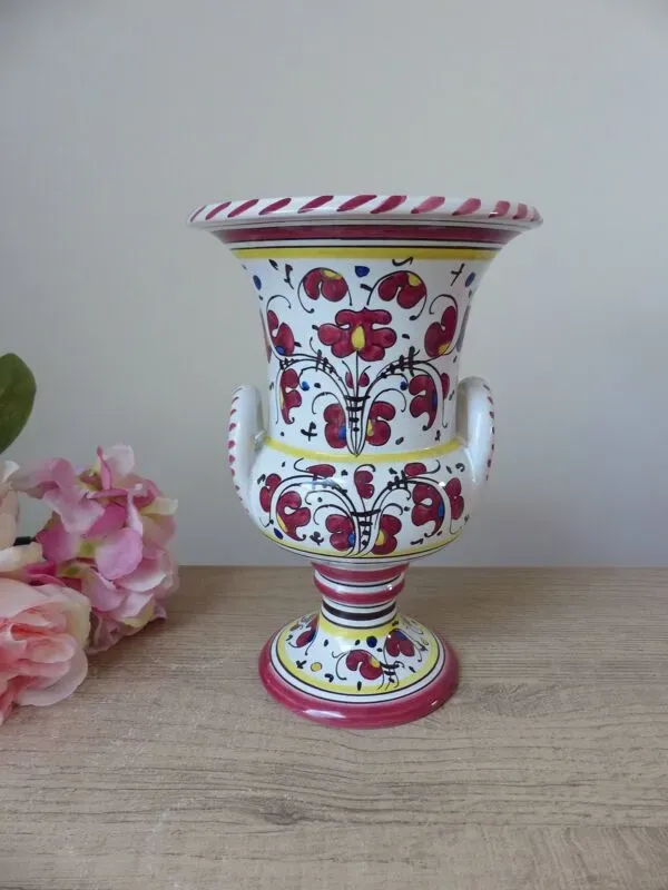 Illustration numéro 4 du produit Vase en céramique coloré d’Italie Deruta l'Antica à décor de fleurs et coq