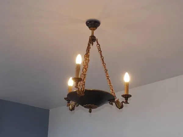 Illustration numéro 4 du produit Lucien Gau French Empire Bronze Chandelier: Swan Arms, Green Tole