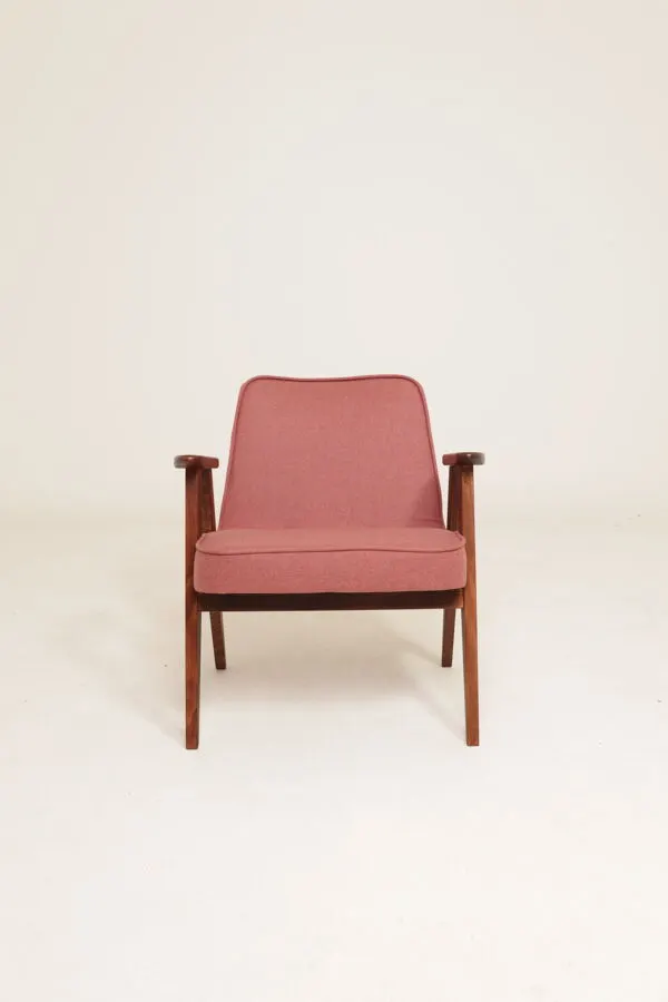 Illustration numéro 4 du produit Fauteuil rétro en laine rose indien, remanié.
