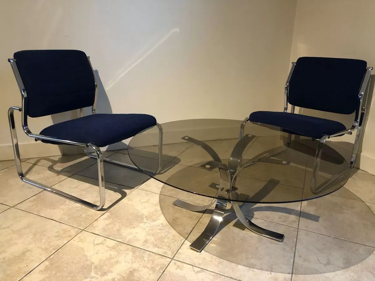 Illustration numéro 4 du produit Table basse vintage en verre et chrome, circa 70's