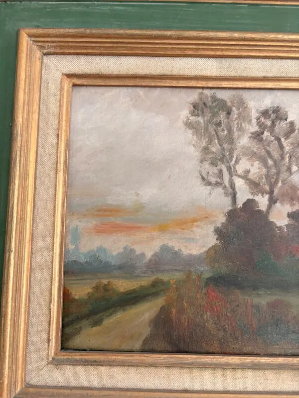 Illustration numéro 4 du produit Ancien Tableau Paysage Normandie Ecole Rouen Cadre Montparnasse Vert Legrip