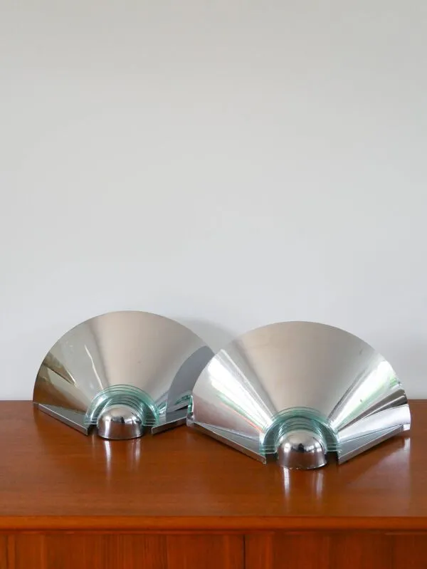 Illustration numéro 4 du produit Paire d'appliques en chrome & plexi bleu, Made in Germany, Design, 1970