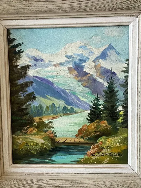 Illustration numéro 4 du produit Peinture à l'Huile sur Panneau Vintage Signée CLAUDE SARGUE Paysage 2