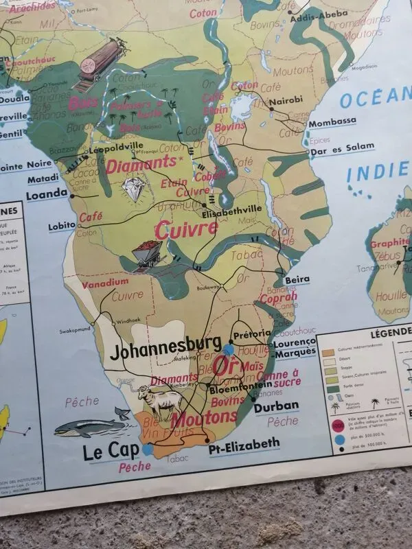 Illustration numéro 4 du produit Carte scolaire vintage mdi: Afrique-Europe économique.