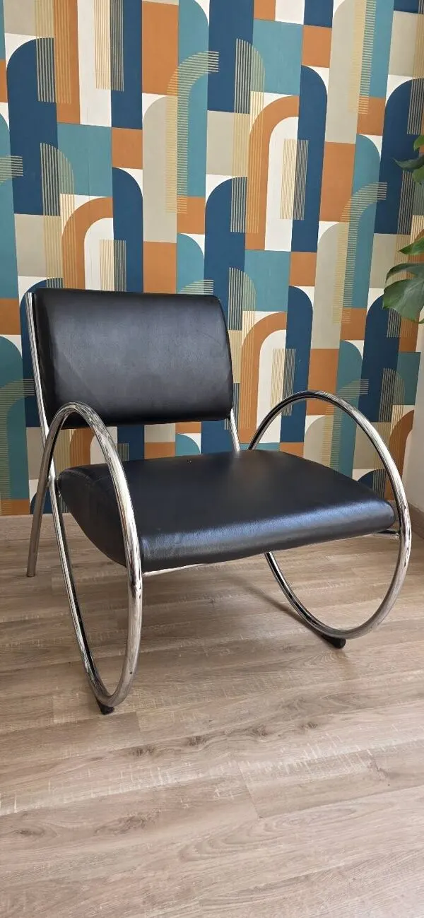 Illustration numéro 4 du produit Fauteuil design vintage tubulaire chromé – Style Bauhaus / années 70-8