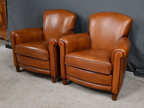 Illustration numéro 4 du produit Paire de fauteuils club en cuir