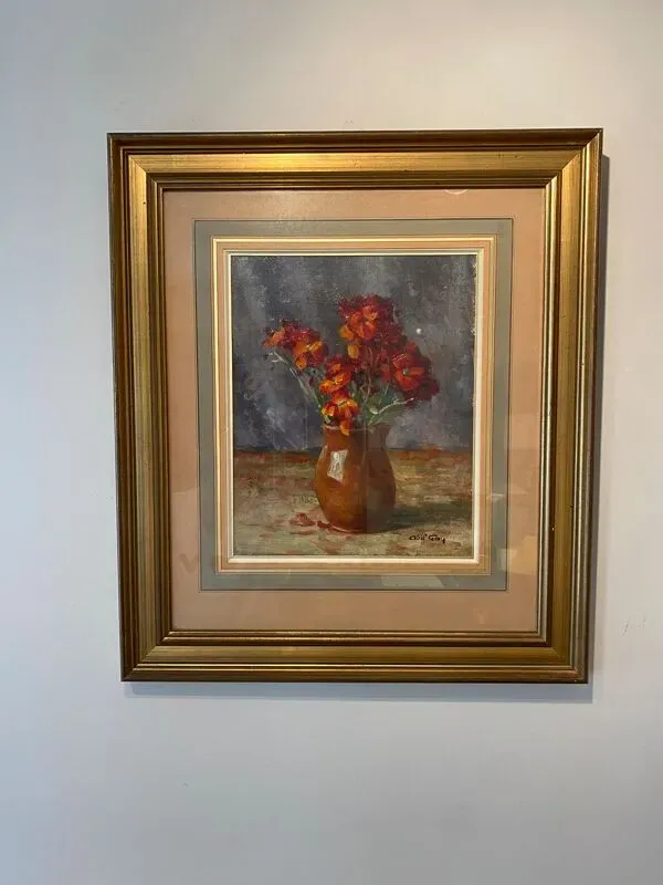 Illustration numéro 4 du produit Tableau ancien, nature morte aux giroflées signée Abel Gay (1877-1961)