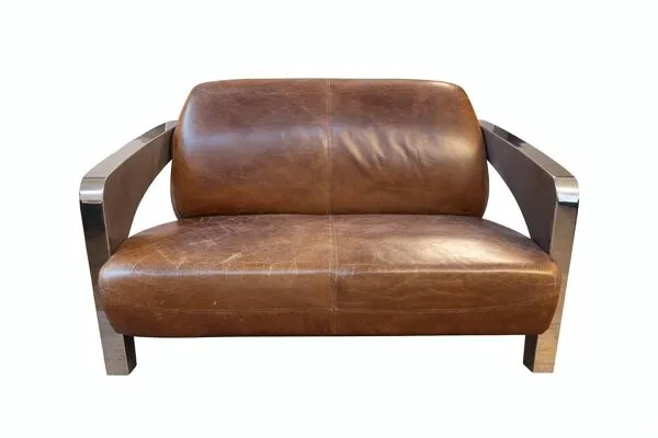 Illustration numéro 4 du produit Lot de 3 éléments Stacyville, cuir et inox, 2 fauteuils et un sofa