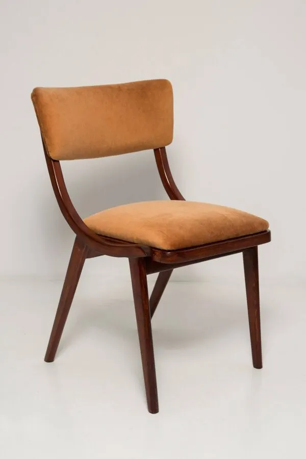 Illustration numéro 4 du produit Chaise, velours beige marron, pologne, années 1960