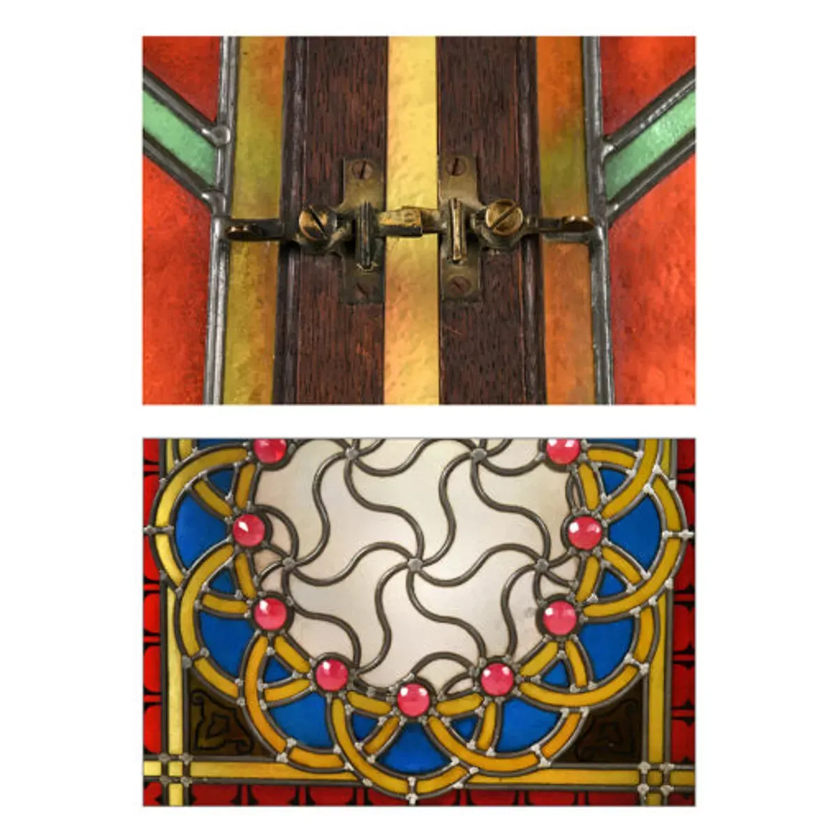 Illustration numéro 4 du produit Fenêtres grillagées à vitraux colorés